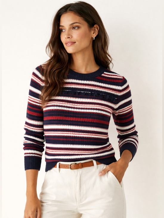 Brooks Brothers Sweaters - Brooks Brothers Ruffle Stripe Cotton Knit Preppy Quiet Luxury S